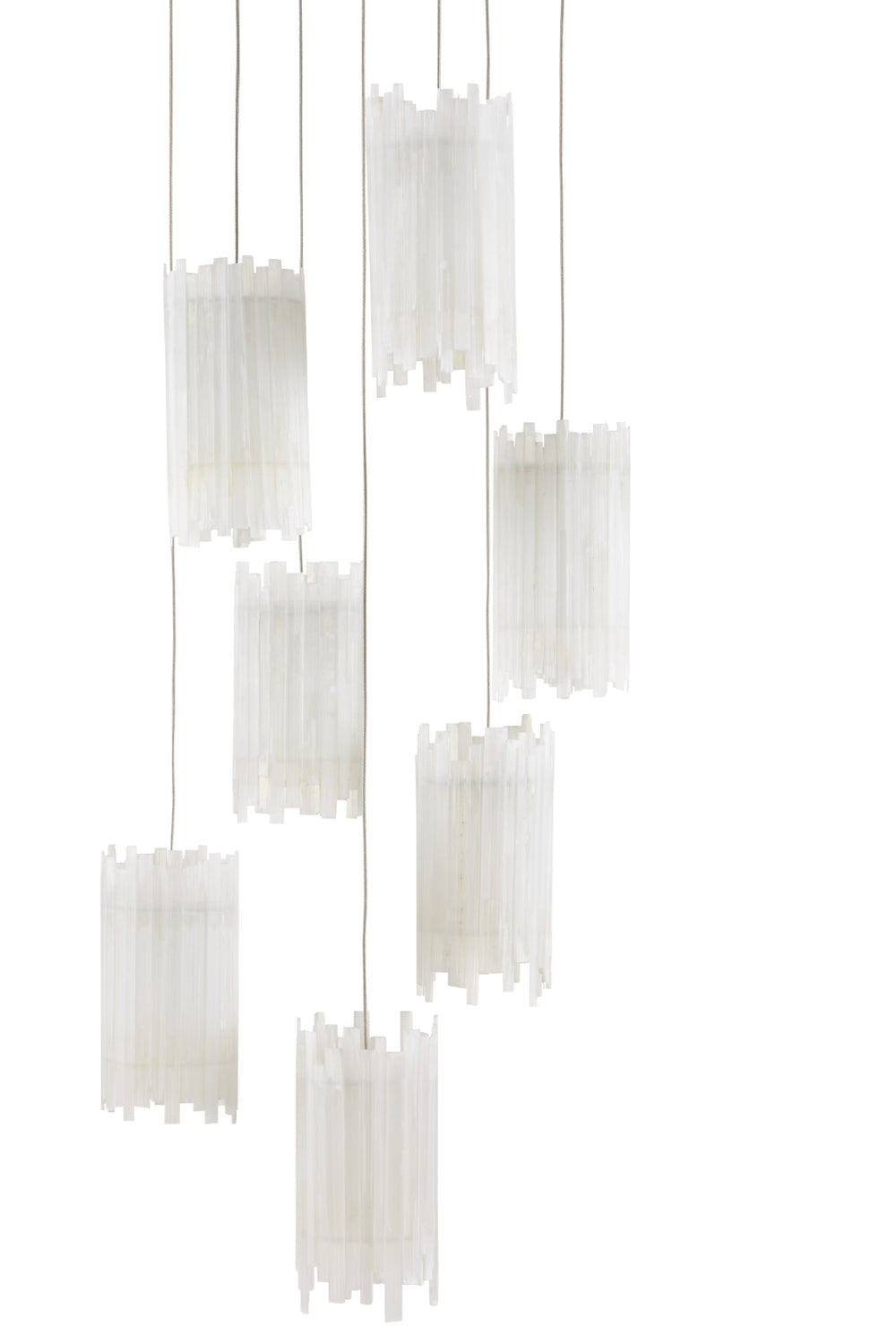 Escenia 7-Light Multi-Drop Pendant - Natural Selenite Shades with Adjustable Silver Metal Stems