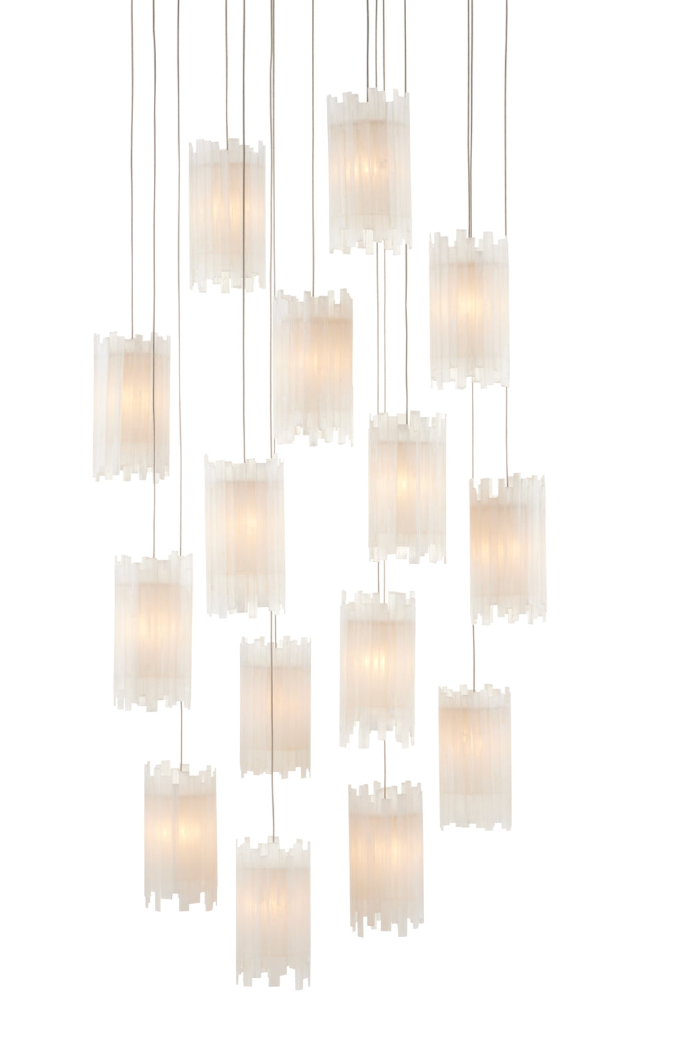 Escenia 15-Light Multi-Drop Pendant: Selenite Shades with Silver Finish for Elegant Home Lighting