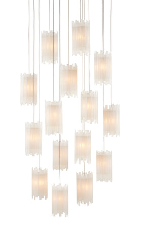 Escenia 15-Light Multi-Drop Pendant: Selenite Shades with Silver Finish for Elegant Home Lighting