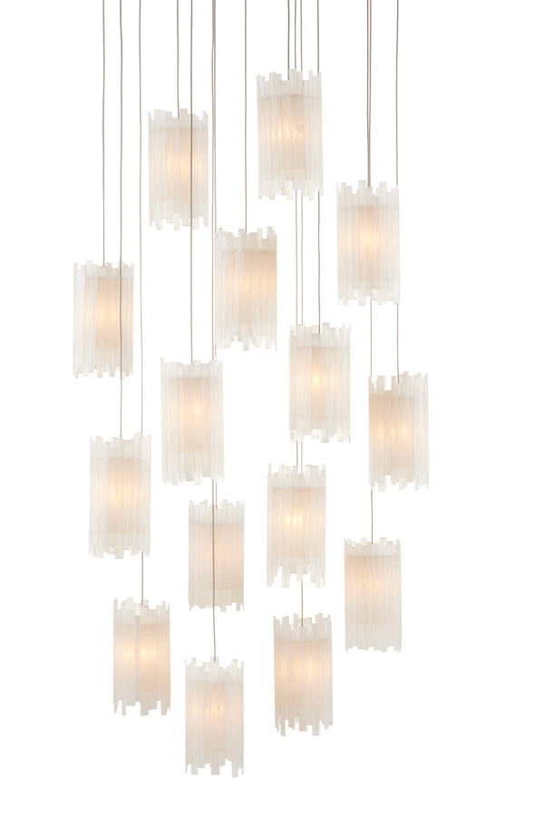 Escenia 15-Light Multi-Drop Pendant: Selenite Shades with Silver Finish for Elegant Home Lighting