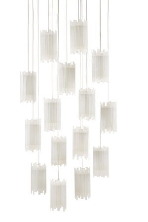 Escenia 15-Light Multi-Drop Pendant: Selenite Shades with Silver Finish for Elegant Home Lighting