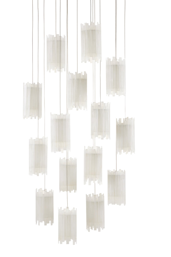 Escenia 15-Light Multi-Drop Pendant: Selenite Shades with Silver Finish for Elegant Home Lighting