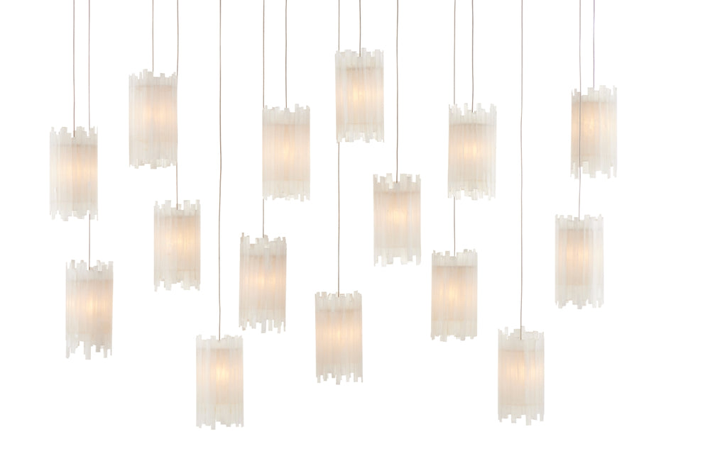 Escenia Rectangular 15-Light Multi-Drop Pendant - Stunning Selenite Shades for Modern Elegance