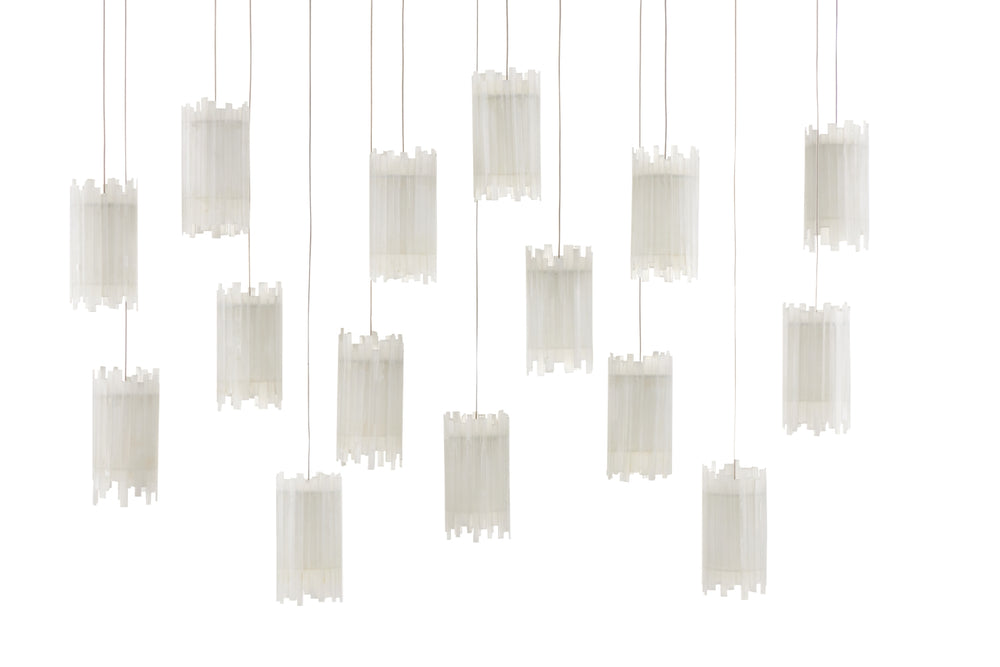Escenia Rectangular 15-Light Multi-Drop Pendant - Stunning Selenite Shades for Modern Elegance
