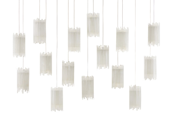 Escenia Rectangular 15-Light Multi-Drop Pendant - Stunning Selenite Shades for Modern Elegance