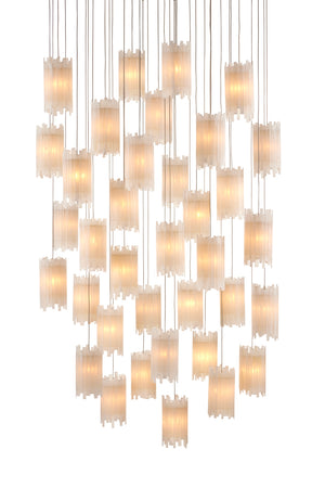 Escenia 36-Light Multi-Drop Pendant - Stunning Selenite Shades with Adjustable Height & Silver Finish