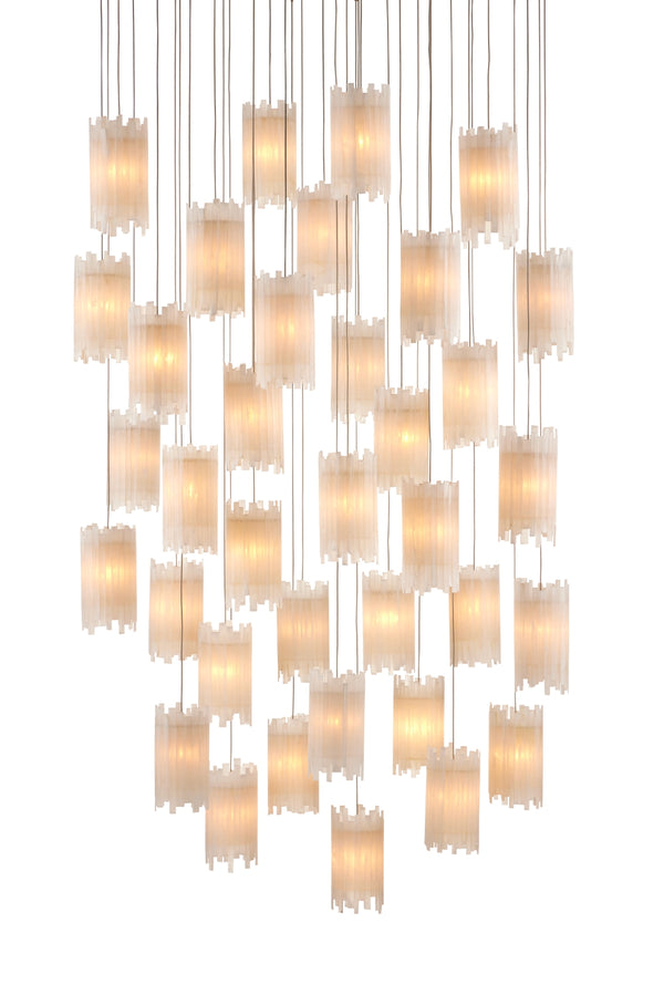Escenia 36-Light Multi-Drop Pendant - Stunning Selenite Shades with Adjustable Height & Silver Finish