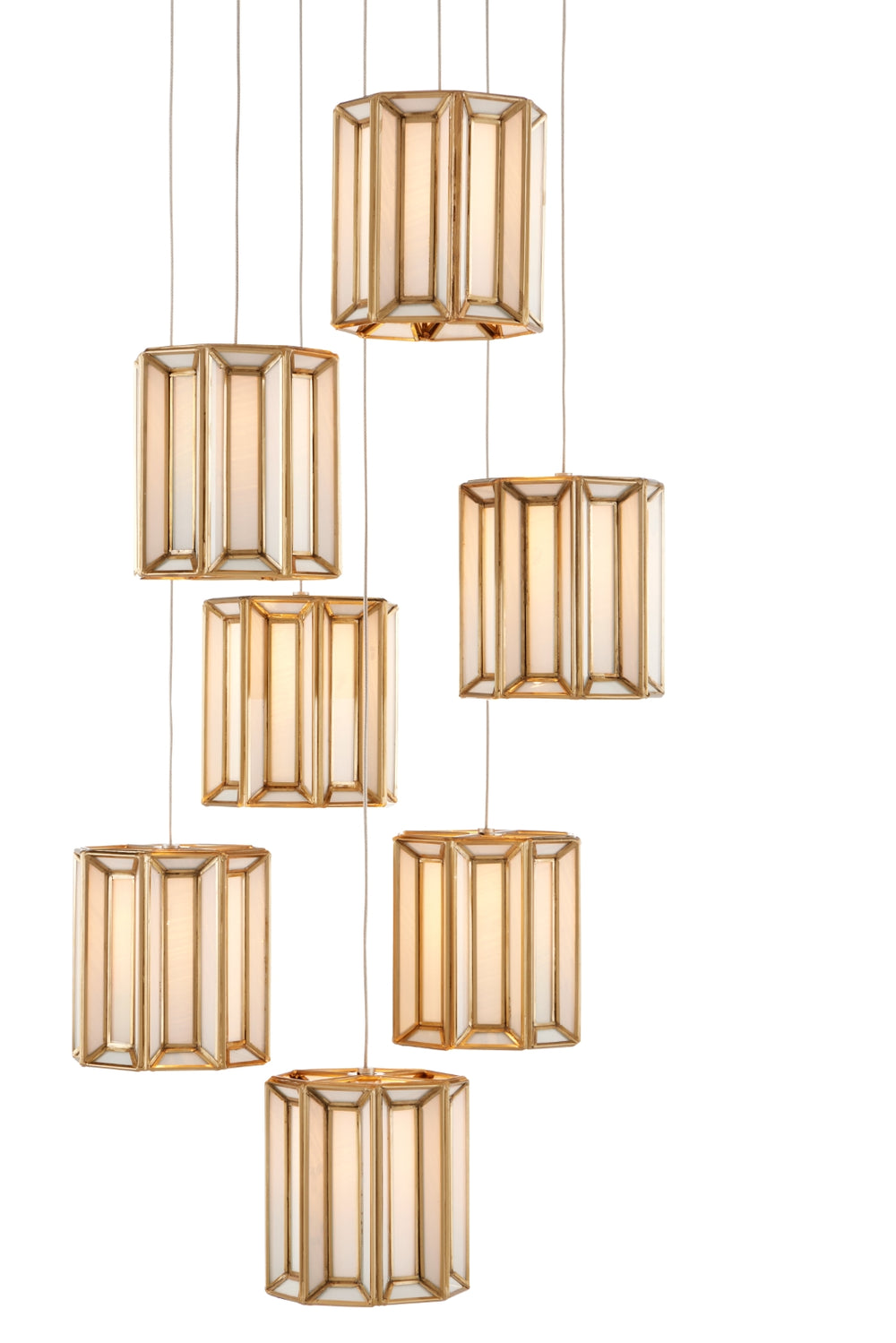 Daze 7-Light Multi-Drop Pendant in Antique Brass & Milk Glass - Adjustable Height, Elegant Illumination