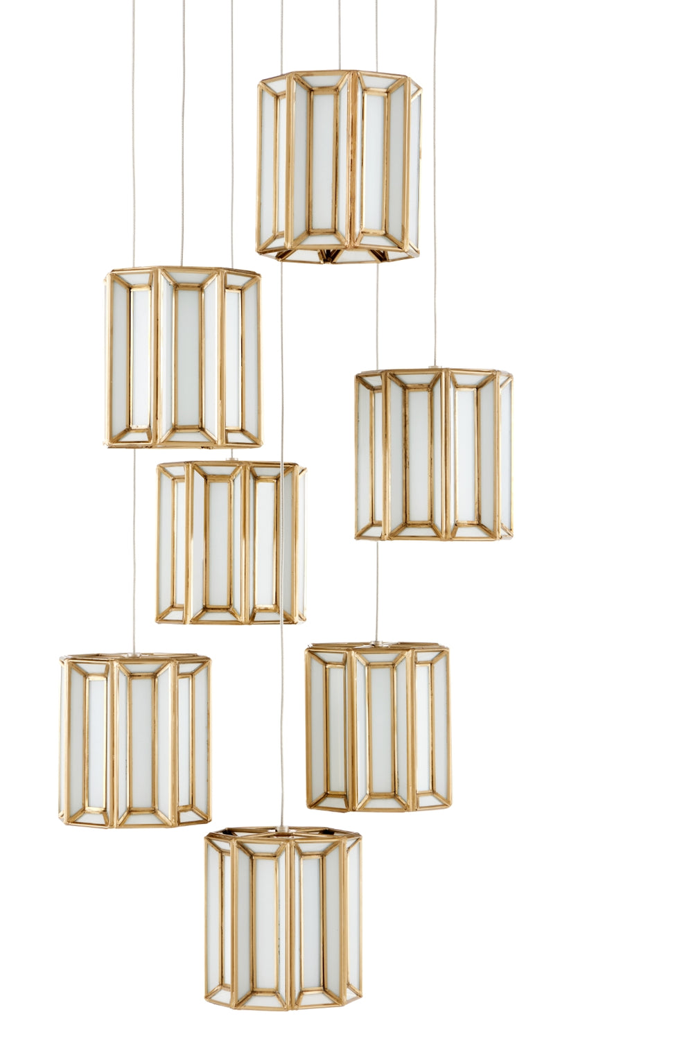 Daze 7-Light Multi-Drop Pendant in Antique Brass & Milk Glass - Adjustable Height, Elegant Illumination
