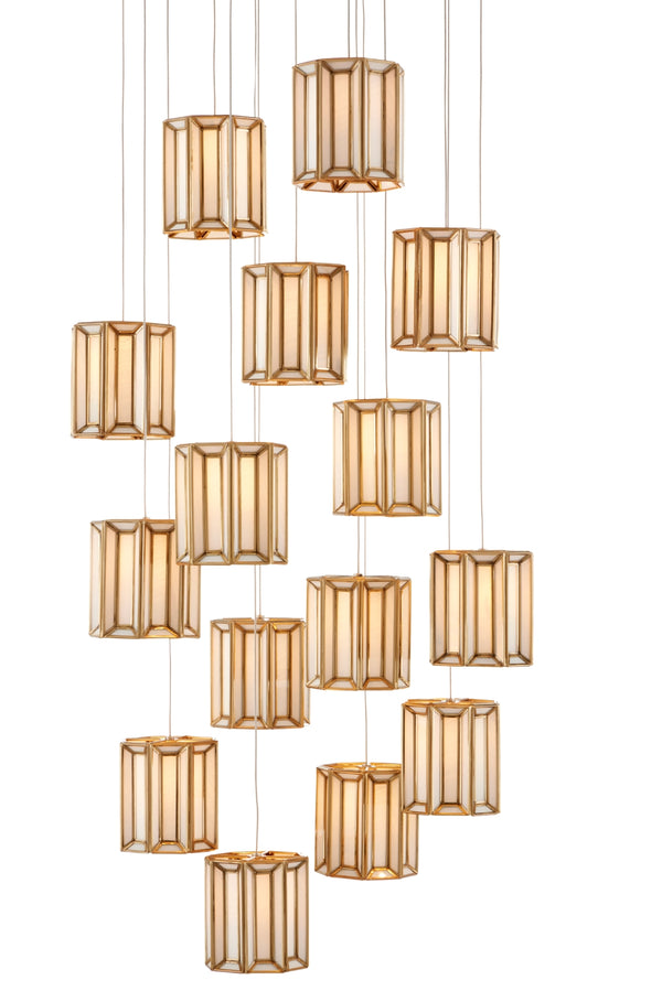Daze 15-Light Multi-Drop Pendant in Antique Brass and Milk Glass for Stunning Indoor Illumination