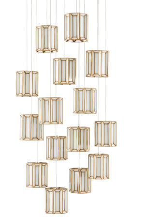 Daze 15-Light Multi-Drop Pendant in Antique Brass and Milk Glass for Stunning Indoor Illumination