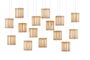 Daze Rectangular 15-Light Multi-Drop Pendant in Antique Brass and White Milk Glass for Elegant Spaces