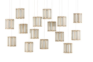 Daze Rectangular 15-Light Multi-Drop Pendant in Antique Brass and White Milk Glass for Elegant Spaces