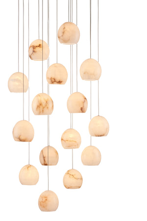Lazio Round 15-Light Multi-Drop Pendant - Elegant Alabaster Shades with Adjustable Height & Silver Finish