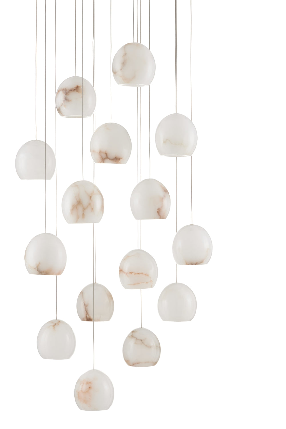 Lazio Round 15-Light Multi-Drop Pendant - Elegant Alabaster Shades with Adjustable Height & Silver Finish