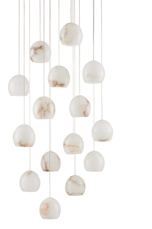 Lazio Round 15-Light Multi-Drop Pendant - Elegant Alabaster Shades with Adjustable Height & Silver Finish