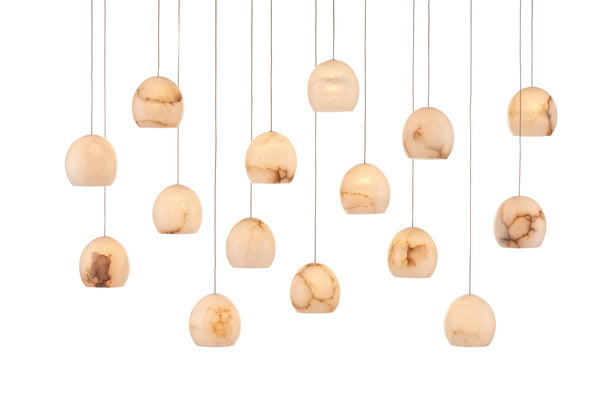 Lazio 15-Light Multi-Drop Pendant Light Fixture - Unique Alabaster Shades, Adjustable Height, Silver Finish