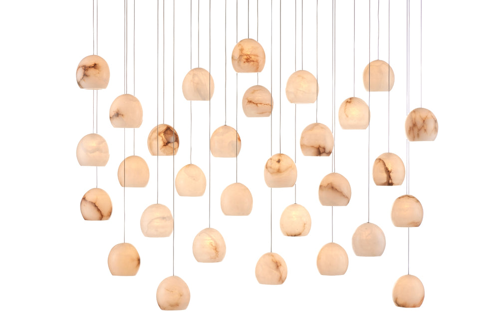 Lazio 30-Light Multi-Drop Pendant - Unique Alabaster Shades with Silver Finish for Elegant Lighting