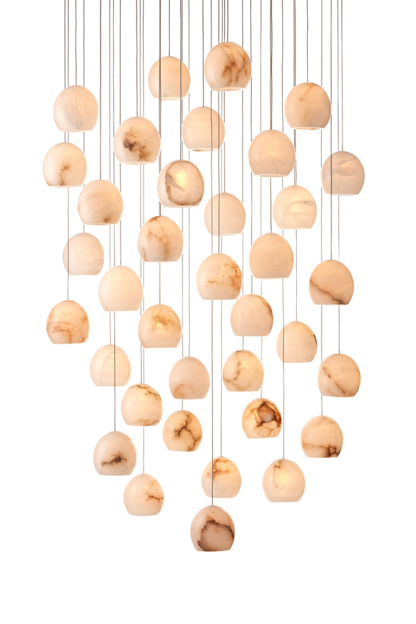 Lazio 36-Light Multi-Drop Pendant with Unique Alabaster Shades & Elegant Silver Finish, Adjustable Design