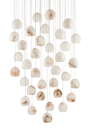 Lazio 36-Light Multi-Drop Pendant with Unique Alabaster Shades & Elegant Silver Finish, Adjustable Design