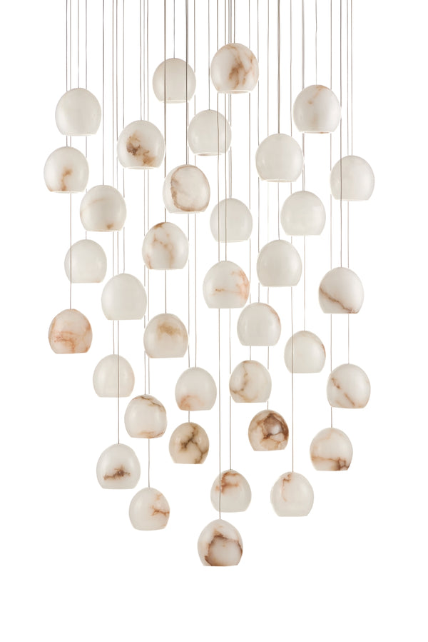 Lazio 36-Light Multi-Drop Pendant with Unique Alabaster Shades & Elegant Silver Finish, Adjustable Design