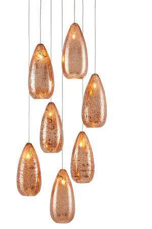 Rame 7-Light Multi-Drop Pendant - Dazzling Mercury Glass Teardrop Shades in Copper & Silver Finish