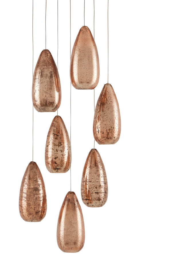 Rame 7-Light Multi-Drop Pendant - Dazzling Mercury Glass Teardrop Shades in Copper & Silver Finish