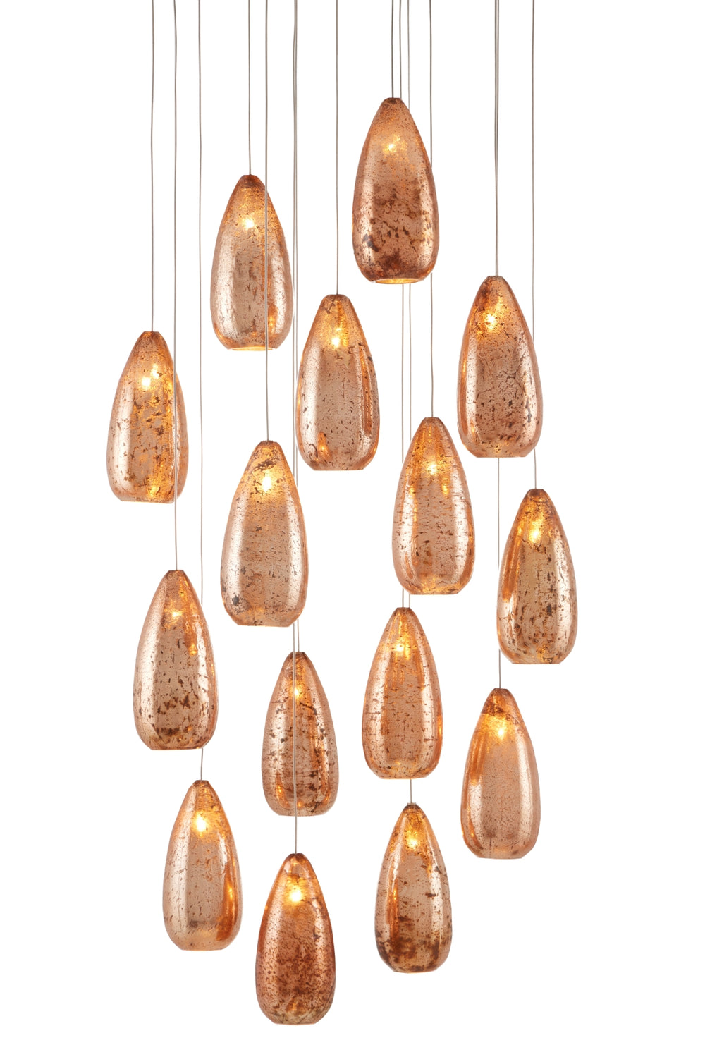 Rame Round 15-Light Multi-Drop Pendant - Stunning Mercury Glass with Copper & Silver Accents