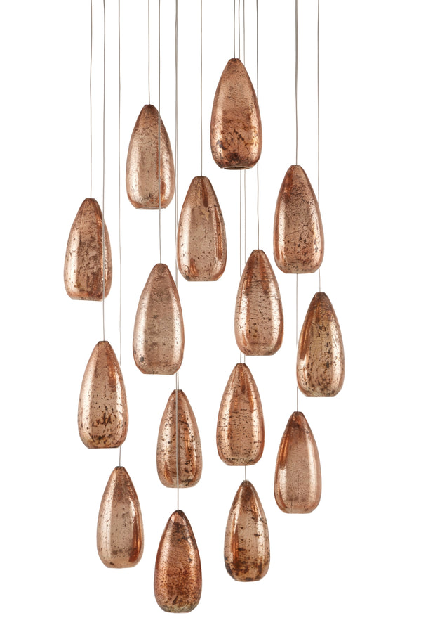 Rame Round 15-Light Multi-Drop Pendant - Stunning Mercury Glass with Copper & Silver Accents