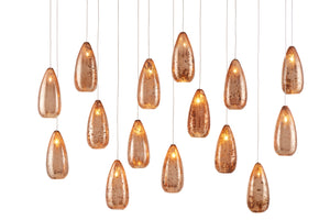 Rame 15-Light Multi-Drop Pendant - Dazzling Mercury Glass Shades with Elegant Copper & Silver Finish