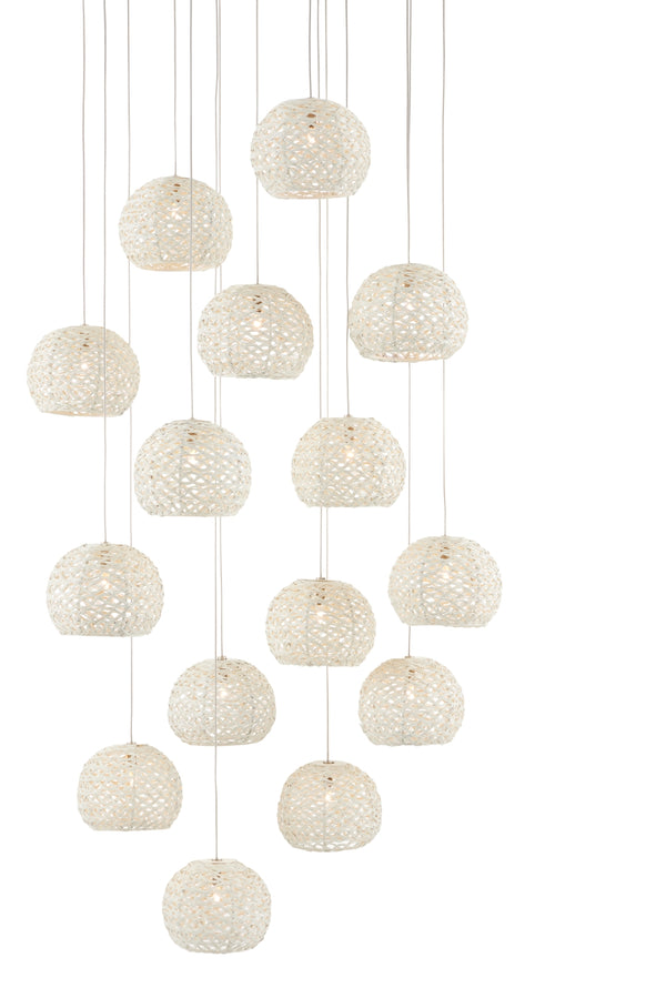 Piero 15-Light Multi-Drop Pendant in White Finish - Elegant Iron Design with Adjustable Height Options