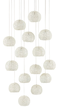 Piero 15-Light Multi-Drop Pendant in White Finish - Elegant Iron Design with Adjustable Height Options