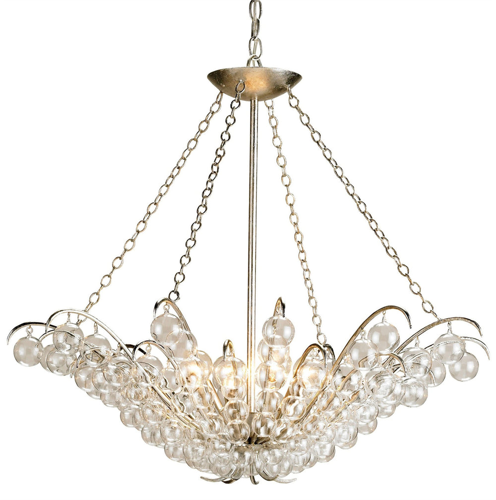 Quantum Chandelier - Elegant Silver Leaf Design with Blown Glass Balls & Adjustable Height Options