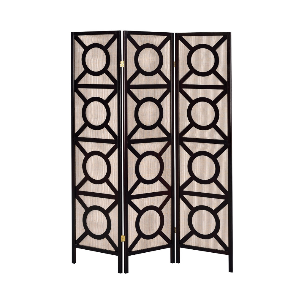 Contemporary 3-panel Geometric Folding Screen Tan and Cappuccino