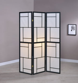 Contemporary 3-panel Folding Floor Screen Black and White