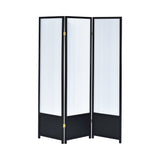 Contemporary 3-panel Folding Floor Screen Translucent and Black
