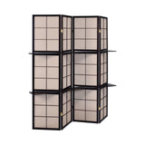 Casual 4-panel Folding Screen with Removable Shelves Tan and Cappuccino