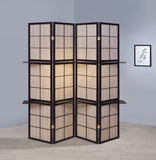 Casual 4-panel Folding Screen with Removable Shelves Tan and Cappuccino