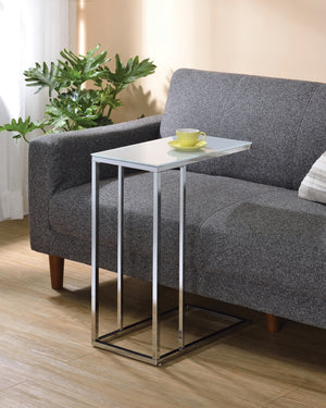 Contemporary Glass Top Accent Table Chrome and White