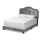 Embla Modern and Contemporary Grey Velvet Fabric Upholstered Queen Size Bed