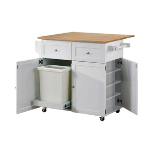 Cottage 3-Door Kitchen Cart with Butcher Block Top, Spice Rack & Locking Casters for Easy Mobility