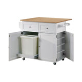 Cottage 3-Door Kitchen Cart with Butcher Block Top, Spice Rack & Locking Casters for Easy Mobility