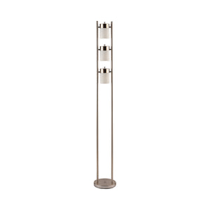 Contemporary Floor Lamp with 3 Adjustable Swivel Lights in Brushed Silver & Frosted Glass Shades