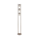 Contemporary Floor Lamp with 3 Adjustable Swivel Lights in Brushed Silver & Frosted Glass Shades