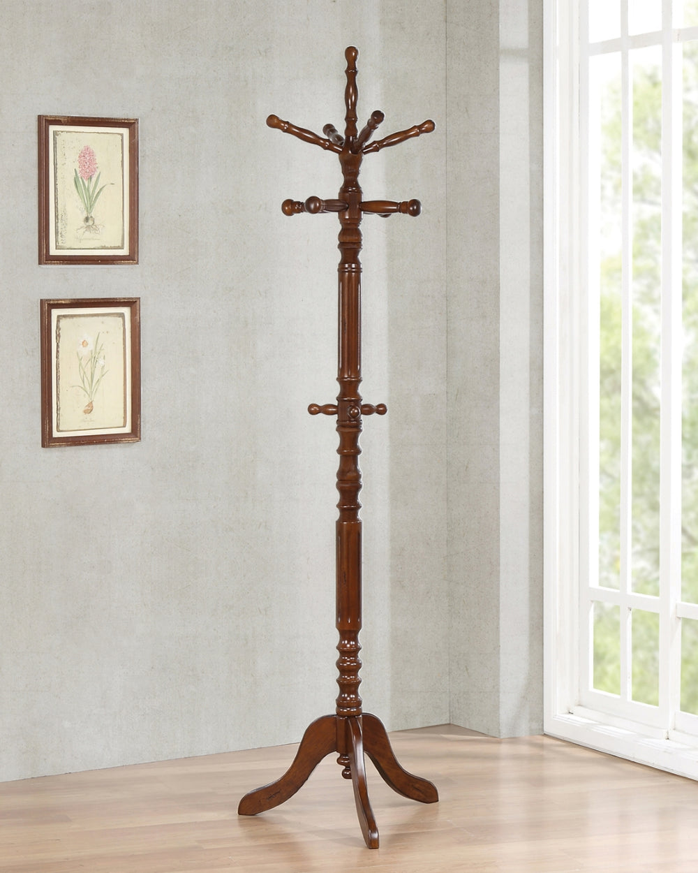 Traditional Coat Rack with 11 Hooks - Elegant Cappuccino Finish for Stylish Home Organization