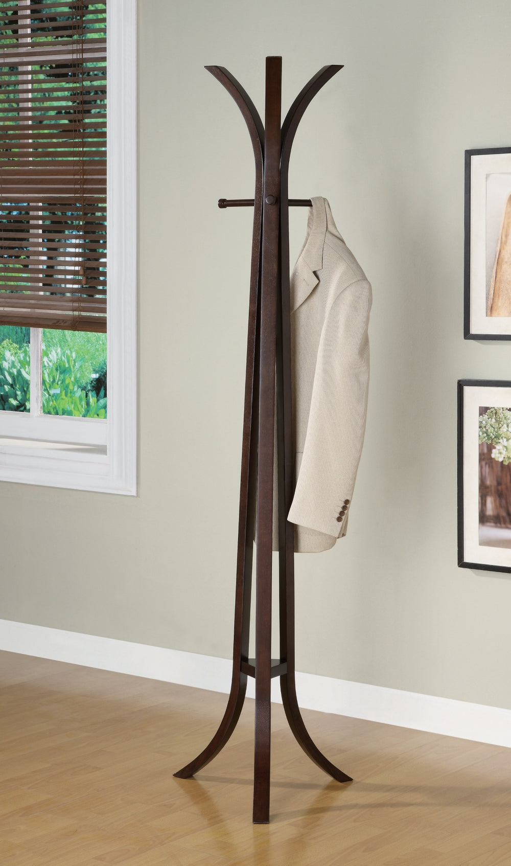 Country Rustic Coat Rack with 6 Hooks - Stylish Cappuccino Finish for Modern Entryway Decor