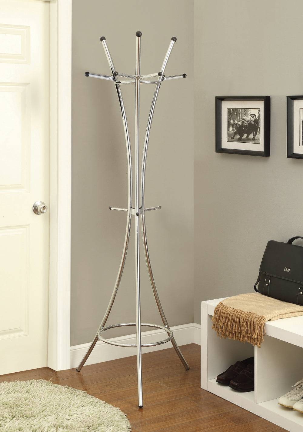 Contemporary 12-Hook Coat Rack - Stylish Entryway Organizer with Curved Design and Triple-Tiered Hooks