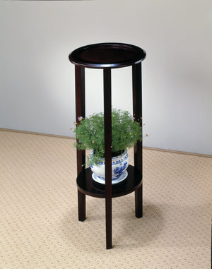 Casual Round Accent Table with Bottom Shelf Espresso