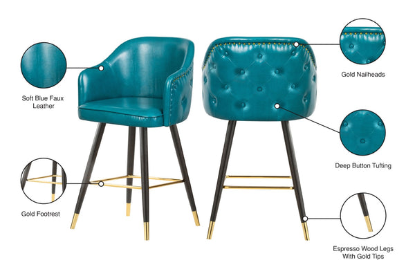 Barbosa Faux Leather / Metal / Engineered Wood / Foam Contemporary Blue Faux Leather Counter/Bar Stool - 23" W x 23" D x 41" H