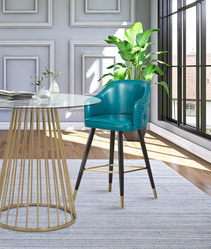 Barbosa Faux Leather / Metal / Engineered Wood / Foam Contemporary Blue Faux Leather Counter/Bar Stool - 23" W x 23" D x 41" H